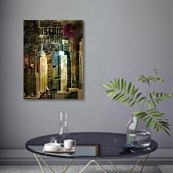 «Нью-Йоркская городская абстракция» в интерьере современной гостиной в серых тонах