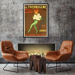 «Poster advertising the 'Thermogene' heating pad, 1926» в интерьере в стиле лофт с бетонной стеной над камином