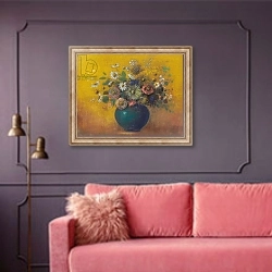 «Flower Bouquet» в интерьере гостиной с розовым диваном