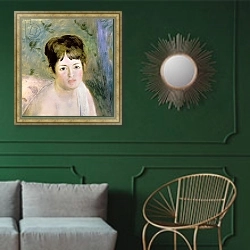«Woman's Head, c.1876» в интерьере классической гостиной с зеленой стеной над диваном