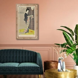 «Woman in a Summer Kimono Taisho era, August 1920» в интерьере классической гостиной над диваном