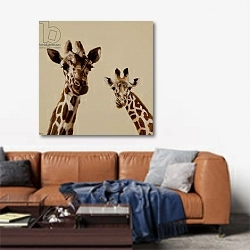 «Giraffe pair, 2013,» в интерьере современной гостиной над диваном