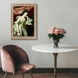 «Portrait of a Lady with a Statuette of Cupid» в интерьере в классическом стиле над креслом
