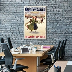 «Poster advertising the Palais de Glace ice rink on the Champs-Elysees» в интерьере современного офиса с черной кирпичной стеной