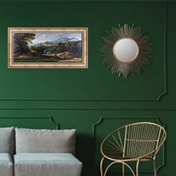 «Тиволи» в интерьере классической гостиной с зеленой стеной над диваном