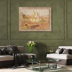 «From the artist's window looking towards Santa Maria Della Salute, Venice» в интерьере гостиной в оливковых тонах