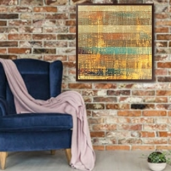 «Гранж текстура #44» в интерьере в стиле лофт с кирпичной стеной и синим креслом