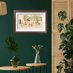 «Masterpieces selected from the Ukiyoyé School, Pl.10» в интерьере в этническом стиле с зеленой стеной