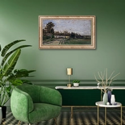 «Ограда сада» в интерьере гостиной в зеленых тонах