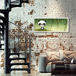 «Панда 1» в интерьере двухярусной гостиной в стиле лофт с кирпичной стеной