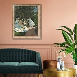 «Женщины в саду» в интерьере классической гостиной над диваном