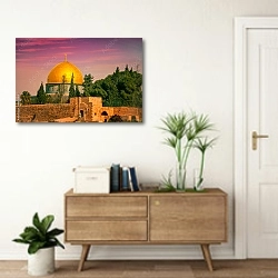 «Старый город Иерусалим на закате, Израиль» в интерьере современной прихожей над тумбой
