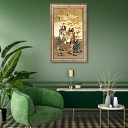 «Seven wise men in the bamboo forest» в интерьере гостиной в зеленых тонах