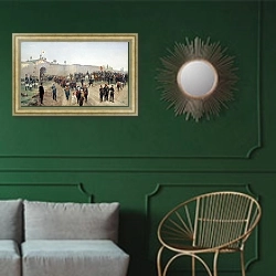 «Сдача крепости Никополь 4 июля 1877 года. 1883» в интерьере классической гостиной с зеленой стеной над диваном
