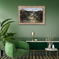 «Горный пейзаж 14» в интерьере гостиной в зеленых тонах