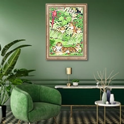 «Tiger Jungle» в интерьере гостиной в зеленых тонах