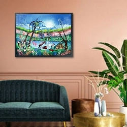 «The Garden of Eden» в интерьере классической гостиной с зеленой стеной над диваном