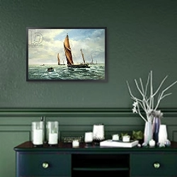 «Sailing Barges racing on the Medway» в интерьере в классическом стиле над креслом