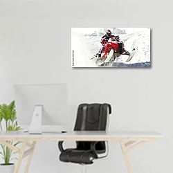 «Красный снегоход» в интерьере офиса над рабочим местом