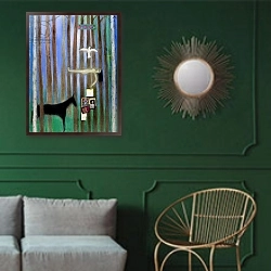 «Dream, 2011» в интерьере классической гостиной с зеленой стеной над диваном