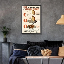 «Cut the Last Three Inches of Your Loaf This Way» в интерьере гостиной в стиле лофт в серых тонах