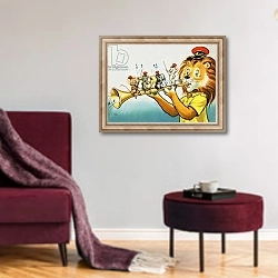 «Leo the Friendly Lion 5» в интерьере гостиной в бордовых тонах