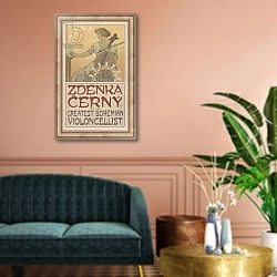 «Zdeňka Černý, the greatest Bohemian violoncellist, 1913» в интерьере классической гостиной над диваном