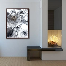 «Черно-белые розы 1» в интерьере в стиле минимализм у камина