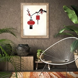 «Китайский фонарь на вишневом дереве» в интерьере комнаты в этническом стиле