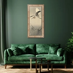 «Heron and moon» в интерьере зеленой гостиной над диваном