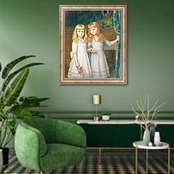 «Marjorie and Lettice Wormald» в интерьере гостиной в зеленых тонах