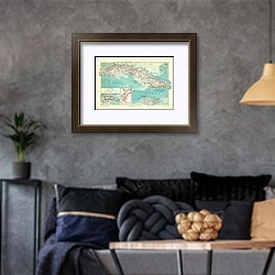 «Карта Кубы и Ямайки 1» в интерьере гостиной в стиле лофт в серых тонах
