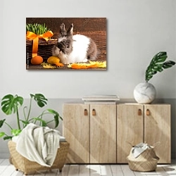 «Кролик и оранжевые яйца» в интерьере современной комнаты над комодом