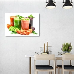 «Овощные соки» в интерьере современной столовой над обеденным столом