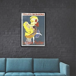 «Poster advertising a dance performance by Loie Fuller at the Folies-Bergere» в интерьере в стиле лофт с черной кирпичной стеной