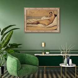 «The Roman Odalisque 1843» в интерьере гостиной в зеленых тонах