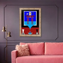 «Venus_1, 2020, collagraph, digital photography» в интерьере гостиной с розовым диваном
