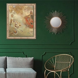 «Underwater Vision 2» в интерьере классической гостиной с зеленой стеной над диваном
