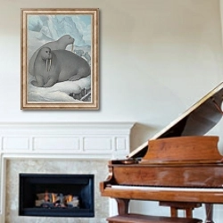 «Tusked Walruses» в интерьере классической гостиной над камином