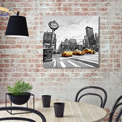 «Пятое авеню, Нью-Йорк, США» в интерьере кухни в стиле лофт с кирпичной стеной