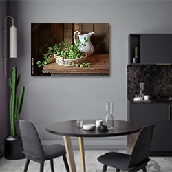 «Натюрморт с крыжовником и кувшином» в интерьере современной кухни в серых цветах