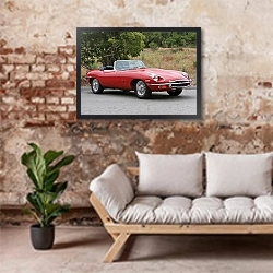 «Jaguar E-Type Roadster (Series II) '1968–71» в интерьере гостиной в стиле лофт над диваном