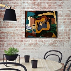 «Still Life with Guitar» в интерьере кухни в стиле лофт с кирпичной стеной