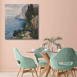 «Felsenküste auf Capri» в интерьере современной столовой в пастельных тонах