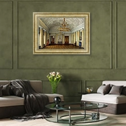 «Виды залов Зимнего дворца. Арапский зал или Большая столовая» в интерьере гостиной в оливковых тонах