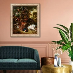 «Hunting Still Life» в интерьере классической гостиной над диваном