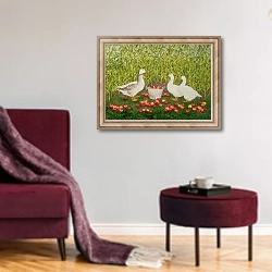 «Sweetcorn-Geese» в интерьере гостиной в бордовых тонах