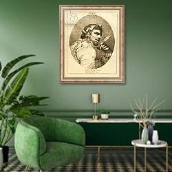 «Poet, from a Midsummer Night's Dream, Act V, Scene I, 1775» в интерьере гостиной в зеленых тонах