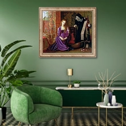 «'The Pained Heart', or 'Sigh No More, Ladies', 1868» в интерьере гостиной в зеленых тонах