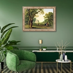 «Mount Kennedy, County Wicklow, Ireland, 1785» в интерьере гостиной в зеленых тонах